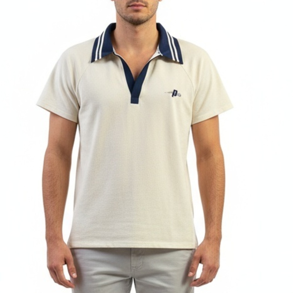 Prince Pickleball V-Neck Pullover Medium Cream Navy Short Sleeve Athleisure New